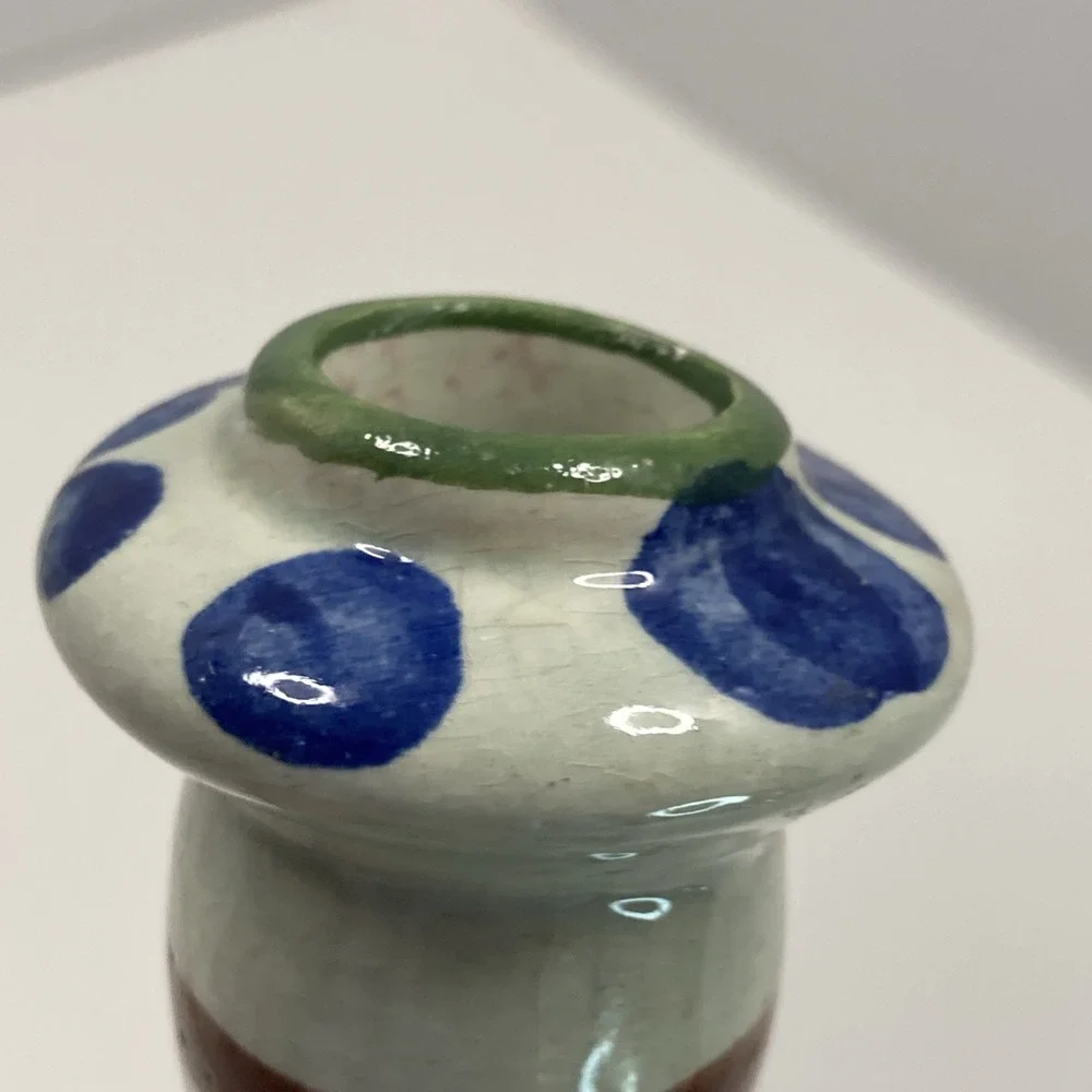 Vtg Folk Art Floral Mexican Tonala Pottery Candle Stick Holder‎ Signed 6 3/8